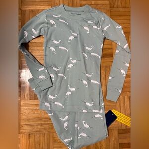 NWT Petit Lem Light Sage Green narwhal pajamas set 8 years